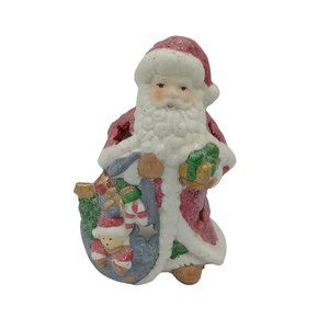 Sweet Vintage Glittered Santa Claus Ceramic Tea Light Holder
